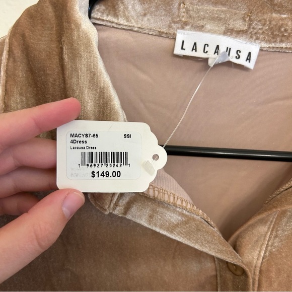NWT LACAUSA Tan Velvet Cutout Dress Soze Large Style ID4251 - Picture 4 of 9